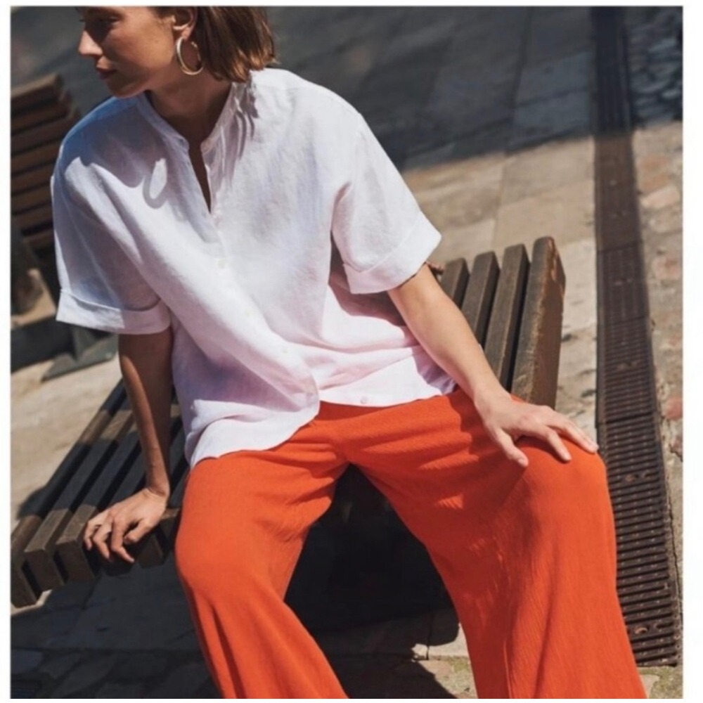 Boden Kimono Sleeve 100% Linen Band Collar Tunic Shirt White Oversized Plus 22